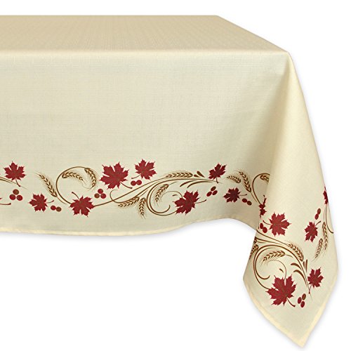 DII Polyester Printed Scroll Tablecloth for Thanksgiving or Fall, Seats 4 to 6 People, Harvest Scroll, 52 x 70