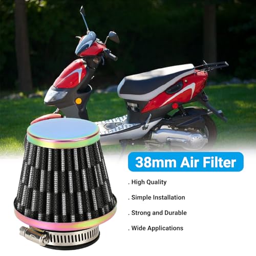 Image of EOPOAYI 38mm (1-1 /2 inch) Air Filter Compatible with GY6 50cc 125cc 150cc 139QMB Taotao Scooter Moped VIP Thunder ATM Pony50 Baja Jonway Roketa ATV Quad 4 Wheeler Go Kart Pit Dirt Bike Parts Rainbow