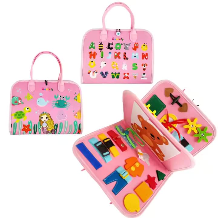 Image of Busy Board Game for 1 Year Old, Montessori Toys for 2 Year Old, Baby Travel Sensory Toys for Toddlers, Learning Activities Book For Kids, Birthday Gifts for Toddler (Multicolor - Pink)