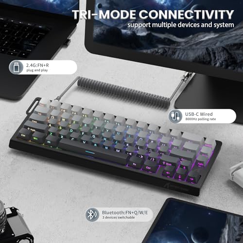 Image of ATTACK SHARK X68PRO HE Rapid Trigger Wireless Keyboard, 0.01mm RT Accuracy 8000Hz Wired Gaming Keyboard, Adjustable Actuation, Snap Tap, RGB Backlit, Magnetic Switch, C01 Coiled Cable -Black Gradient