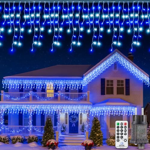Eisregen Lichterkette Weihnachtsbeleuchtung Außen 10M - LED Blau...