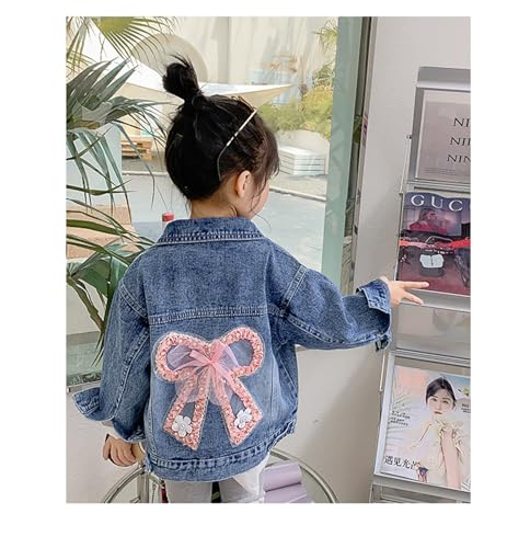 MW&FOFJR 2-14 Years Girls Denim Jacket Kids Jean Coats Cute Lace Bow Design Children Outerwear2