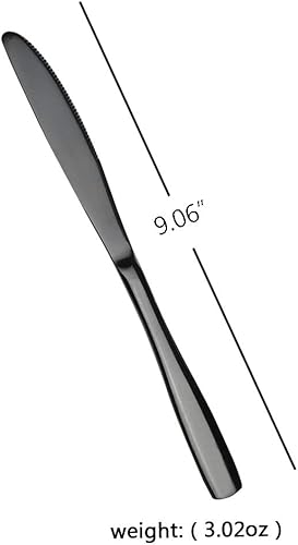 Miniatura 3 de Teyyvn 16 cuchillos de cena de acero inoxidable negro con acabado de espejo, cuchillo de cena para cubiertos