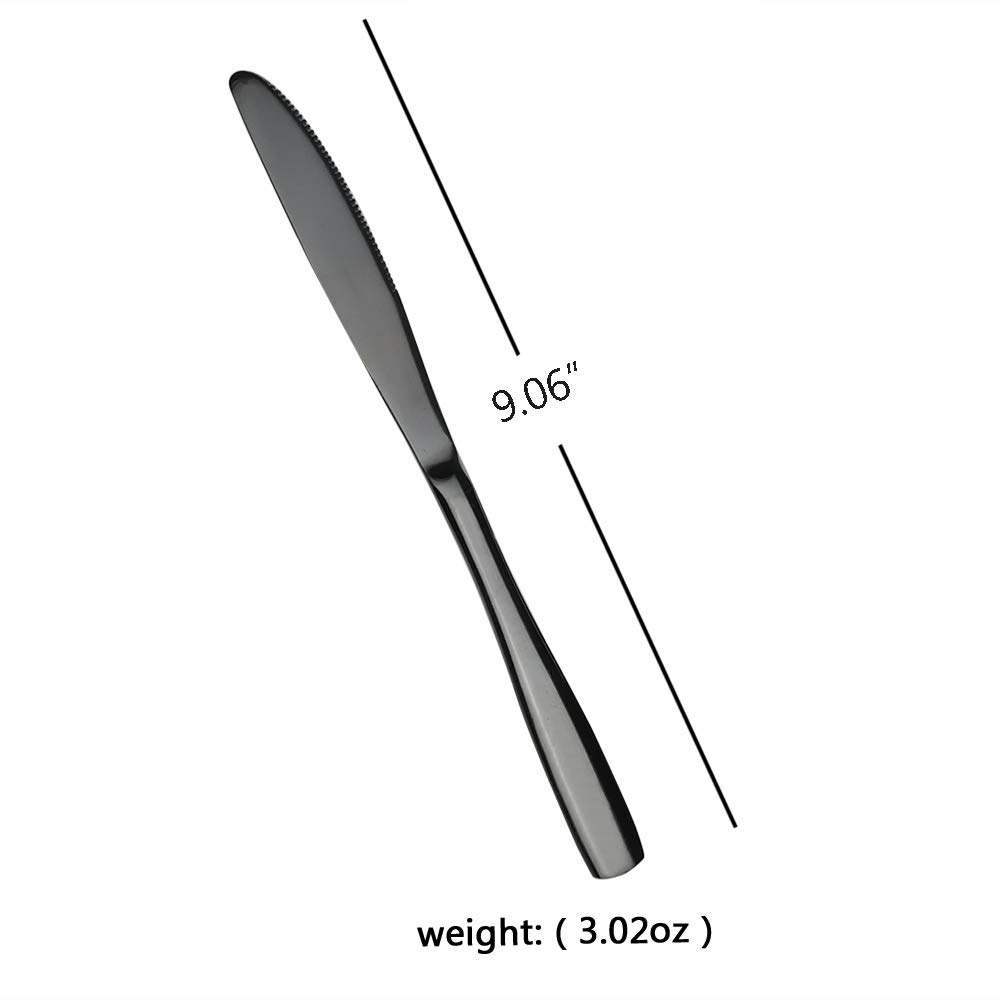 Teyyvn 16-Piece Mirror Finish Black Stainless Steel Dinner Knives, Cutlery Dinner Knife