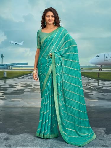 Image of Laxmipati Raadhika Turquoise Blue Chevron Print Silk Saree