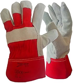 10 Pairs of Leather Rigger Work Gloves | Heavy Duty Safety Gauntlets | Red/Grey XL