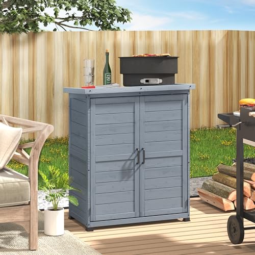 Aecojoy OUTDOOR STORAGE CABINET Garden Potting Bench Table With Metal Tabletop And Adjustable Shelves thumb #3