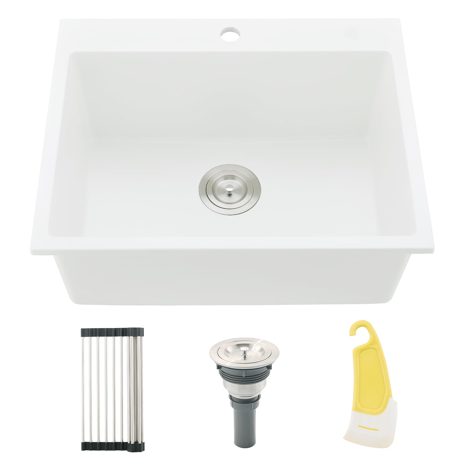 Évier de cuisine en granit blanc composite quartz avec raclette
