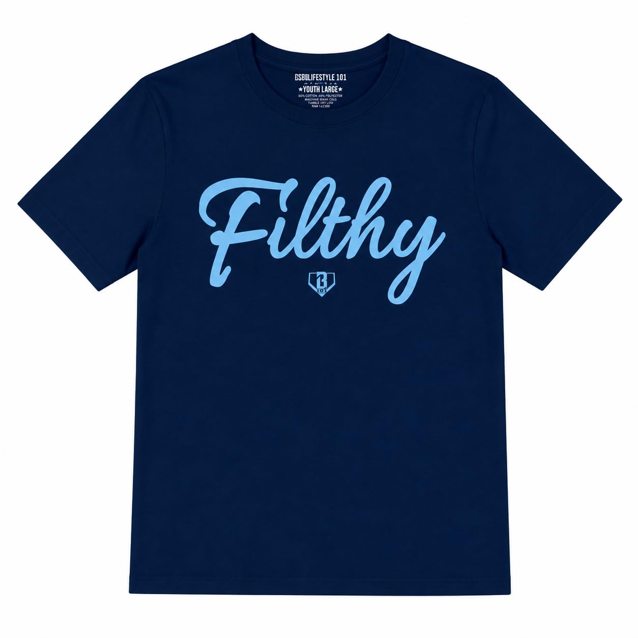 BL101 Youth Filthy Baseball Graphic Tee for Boys - Navy/BL Blue, YXL