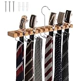 Wooden Tie and Belt Rack, Belt Hanger for Closet 12 Belt and 11 Tie Hanger, Holds 2 in 1 Wall Mount