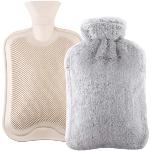 Wärmflasche Bettflasche 1000 ml mit Bezug für Kinder und Erwachsene Kühltasche Grau