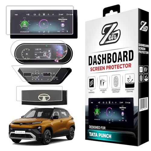 Image of ZEIR [4 PACK] Screen Protectors For TATA PUNCH 2026 FACELIFT || 10-inch INFOTAINMENT + **4-inch M.I.D** Instrument Cluster + Digital Steering + Touch AC Panel Guards || Precise Fit For ACCOMPLISHED || Anti Scratch | Water Resistant | HD Clear | High Touch Sensitivity | New Punch 2026 Car Stereo Display Accessories 2025+ [Not Tempered Glass] **Doesn't Fit Accomplished+S**