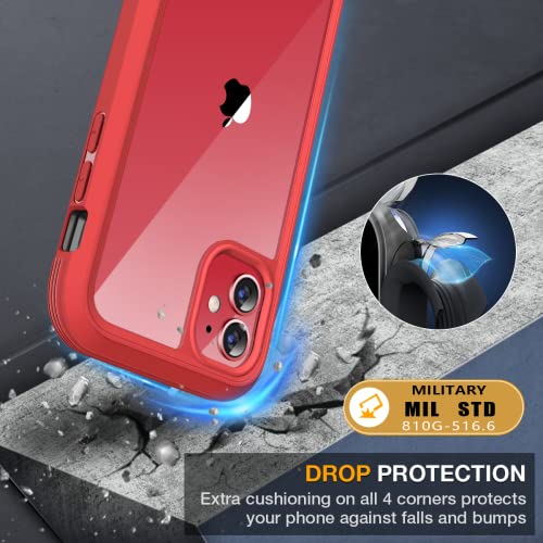 Image of Miracase Glass Series for iPhone 11 Case 6.1 inch, Upgraded Full-Body Rugged Phone Bumper Case Cover with Built-in 9H Tempered Glass Screen Protector and Camera Protector, Red