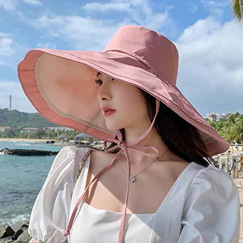 Image of HUAMULAN Women Sun Hat Summer Bucket Beach Boonie Cotton Cap Wide Brim UPF 50