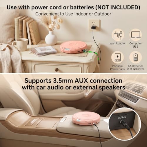 Image of Gueray Portable CD Player with Earphones CD Player for Car | CD Dsicman with Anti-Skip Shockproof with LCD Display Support PROG Memory Repeat Function