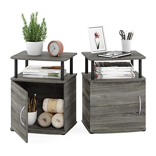 Image of Furinno Jaya 2-Tier Side Table Set of 2, with Door Cabinet, French Oak