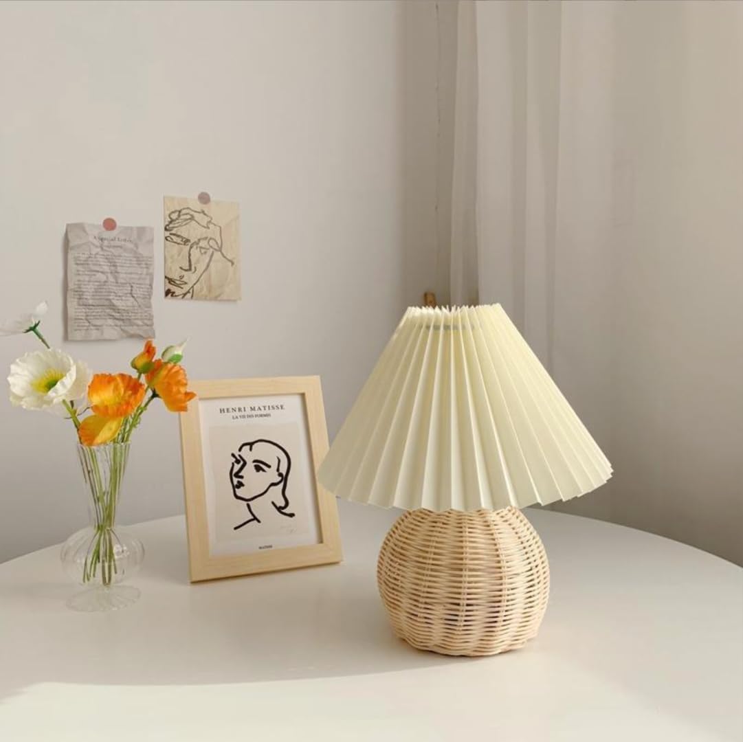 Tischlampe Aus Handgewebtem Papierseil | Landhausstil Nachttischlampe | E27 Fassung | Warmweißes LED-Licht