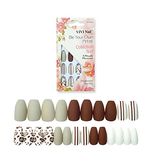 False Nails Coffin Shape with Designs 24 Pieces Matte Nail Tips