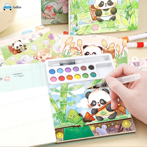 Image of FunBlast Watercolor Painting Book Set - DIY Graffiti Coloring Note-Book with Watercolor