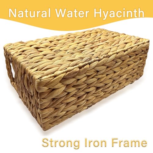 Nexboraque Handgewebter Zeitschriftenhalter Natur Zeitschriftenkorb Rack Wasserhyazinthe schmaler Korb Mülleimer 39,5 x 14,5 x 24 cm Zeitschriftenkorb Weidenkorb für Aufbewahrung Badezimmer Büro