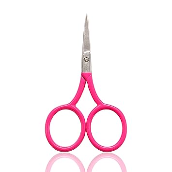 YJSStriving 3.5 Inch Mini Facial Hair Scissors Straight Tip Grooming Scissors for Men & Women - Mustache, Beard, Nose Hair, Facial Hair, Eyebrows, Eyelashes, Ear Trimming (Rose Red)
