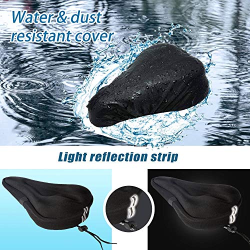 Mountain Bike Seat Cushion Cover Extra Soft Gel Bicycle Seat Cover, Soft Silicone Padded Bike Saddle Cover, Anti-Slip Bicycle Seat Cushion Spinning with Waterpoof&Dust Resistant Cover Outdoor Cycling