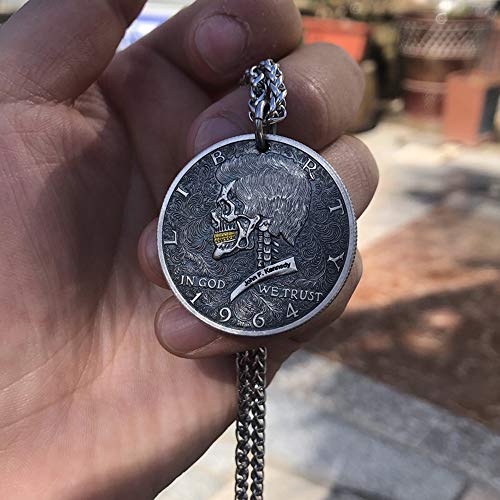 Vintage Skull Pendant Coin Necklace Steampunk Jewelry for Men Stainless Steel Chain 27.5 Inches3