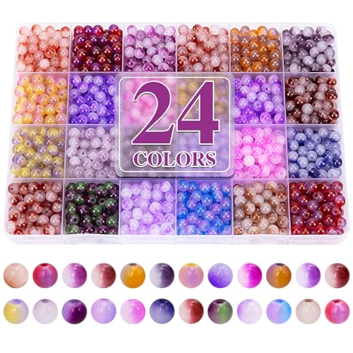 Image of XSEINO About 1200+ pcs 6mm Glass Beads Bracelet Making Kit, 24 Assorted Purple Bi-Color Fusion Series Crystal Beads for Jewelry Making, DIY Crafts, Friendship Bracelets