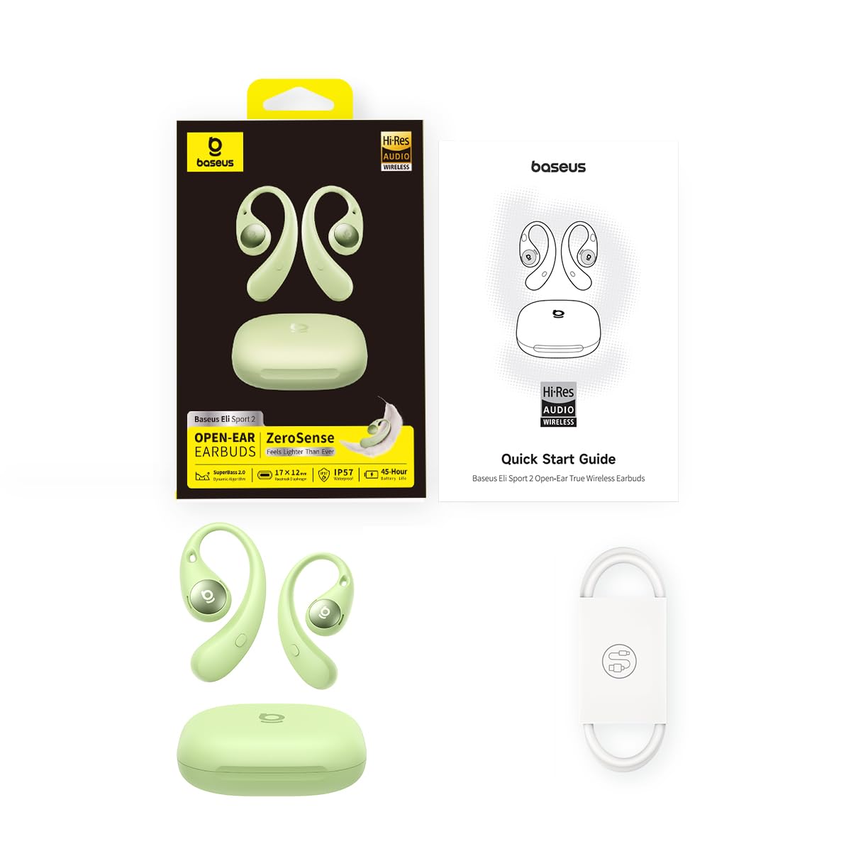 Baseus Eli Sport2 Écouteurs Intra-Auriculaires Ouverts pour Le Sport avec Courbe S Confortable, Lecture 45H, SuperBass 2.0, IPX7, Bluetooth 6.0, 4 Micro KI clairs, écouteurs de Sport pour Fitness et