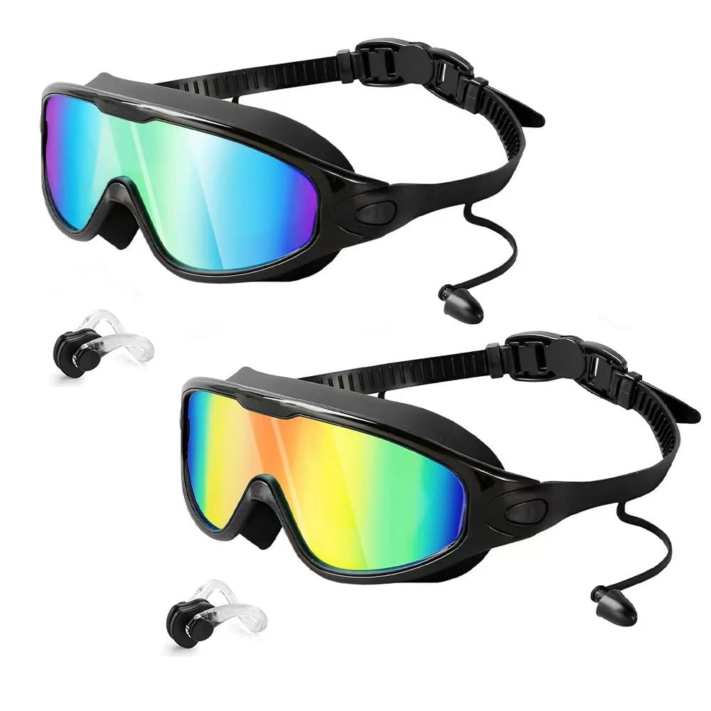YANGUN Swimming Goggles 2 Pack, Goggles with Nose Clip & Earplugs Anti Fog, SwimGoggles, WaterGoggles, No Leaking Fit SwimmingGoggle with Comfortable Fit for Men Women