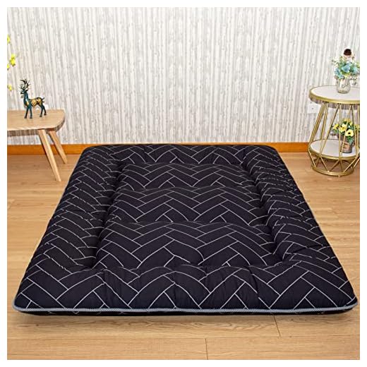 HIGOGOGO Japanese Floor Mattress for Adults, Thick Foldable Futon Mattress, Korean Roll Up Sleeping Pads, Portable Folding Foam Floor Bed Tatami Mat, Shikibuton for Guest, Black Geometric, Twin