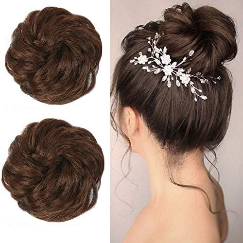 Moshina 2pcs Hair Bun Chignons-Wavy Curly Ponytail Hair Extension-Messy Donut Chignons Hair Updo-Wedding Bridal Hairpiece (#2/30)