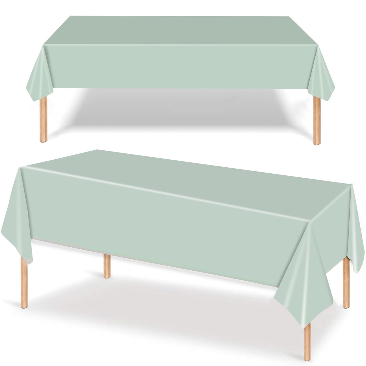2Pcs Sage Plastic Table Cloth Cover, 137x274cm Rectangle Large Plastic Tablecloth, Green Tablecovers for Kids/Adult Birthday, Baby Shower Party