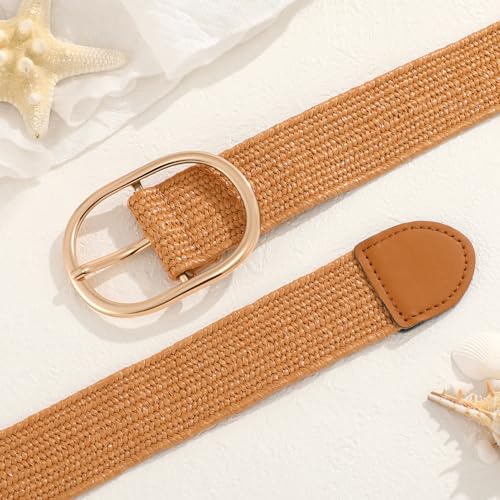 XZQTIVE Straw Woven Elastic Braided Waist Belt for Women Stretch Summer Boho Raffia Dresses Belt for Beach Vacation2