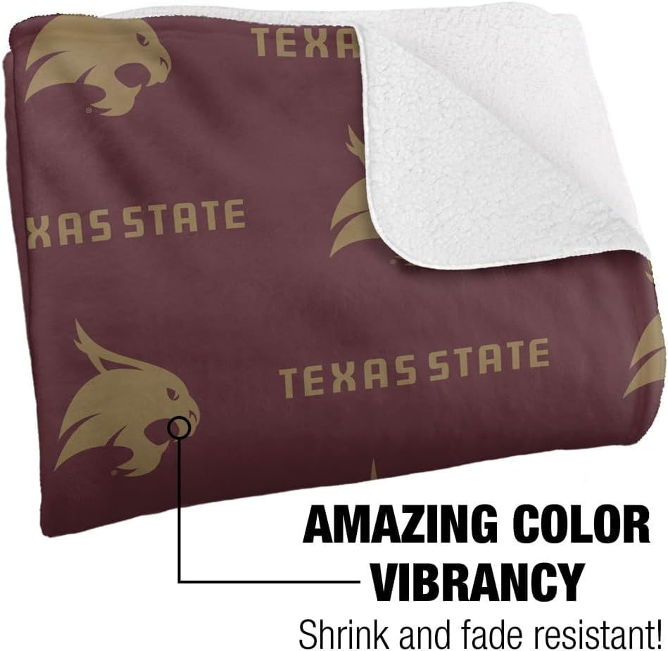 Texas State University Blanket, 50"x60" Logo Pattern Silky Touch Sherpa Back Super Soft Throw Blanket - Image 3