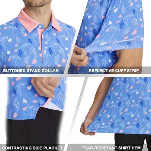 Image of Golf Shirts for Men - Dry Fit Moisture Wicking Short Sleeve Performance Sport Casual Striped Collared Mens Polo Shirt