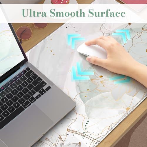 Image of iCasso Desk Cover Mat, Extra Large Lotus Mouse Pad, Desk Pad Mat,Office Matt for Desktop Protector, Anti-Slip XXL Big Mousepad with Stitched Edges for Laptop Computer Keyboard(Green Lotus Leaf)
