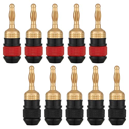 WGGE WG-008 24K Gold Safety Connector Banana Plugs (5 Pairs (10 Plugs))