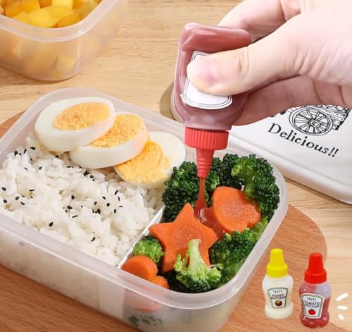 Image of Cots and Cuddles 2pc Portable Mini Ketchup Bottle, Condiment Squeeze Transparent Plastic Sauce Bottles 25ml Refillable Jar for Travel, Camping, School Kids & Office Adults Bento Lunch Box (4pc)
