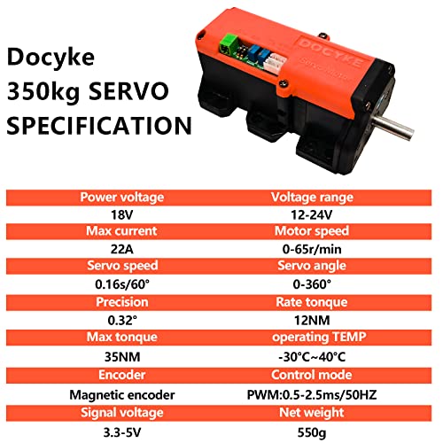 Docyke 350Kg High Torque Rc Servo, 2 In 1 Servo And Motor 12V~24V High Voltage Full Metal Gear Digital Servo（Control Angle 360°） #TOP2