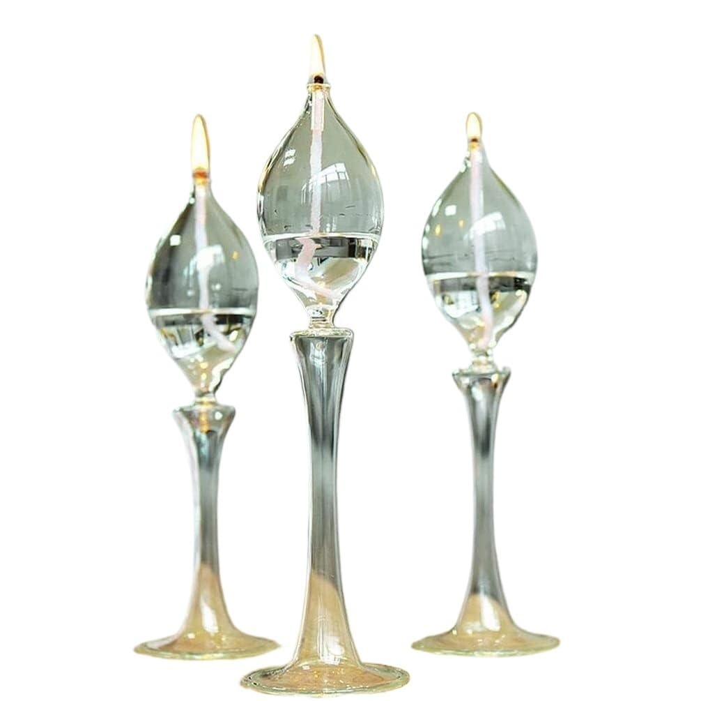 Lampa naftowa do użytku w pomieszczeniach, Szklana lampa naftowa Vintage Hurricane Camping Pack 3 Przezroczyste Różne wysokości(Three-piece Set)
