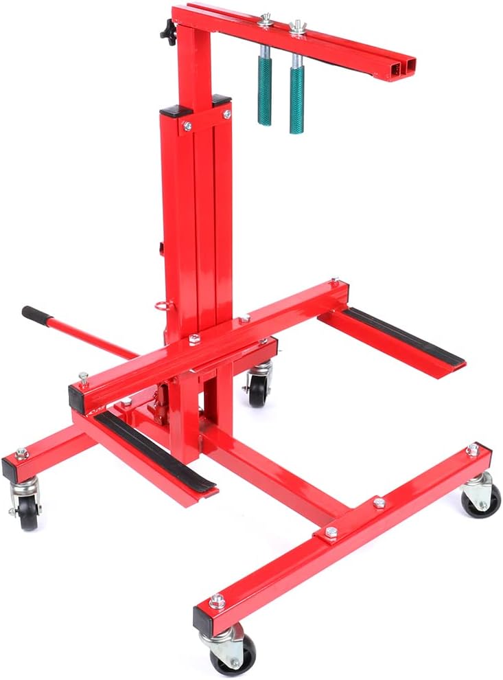Adjustable Car Door Installer and Remover Jack Lift Hoist w/Swivel Castors & Straps Hoist Jack Stand Dolly Heavy Duty Auto Body Car Door Floor Jack Stand Steel Red (4) 360 Degree 3" Swivel Wheels