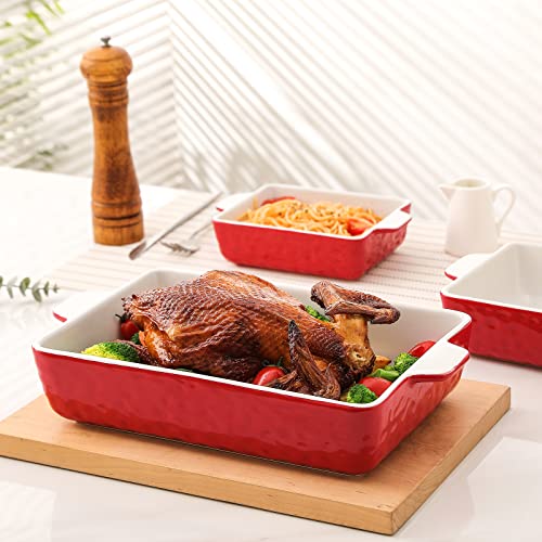 Kitchentour Ceramic Bakeware Set, Rectangular Baking Dish Casserole Dish Lasagna Pan With Double Handles Stoneware Bakeware Set Of 3 - Red #TOP5