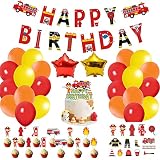 79PCS Fire Truck Birthday Party Supplies Kit For Kids, Fireman Happy Banner, Foil star balloons, Fir
