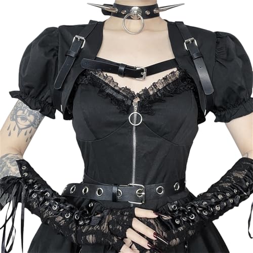 Women Gothic Crop Top Y2K Black Cropped Cardigan Cover Up Tops Emo Shrug Bolero Shirt