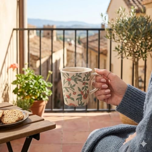 Image of Miah Decor Handcrafted Floral Design Multicolour Stoneware Ceramic Handcrafted Mugs. Microwave Safe, Freezer Safe, Dishware Safe Drinkware Tea Cups Set- Set of 4 (Size - 300 ML)