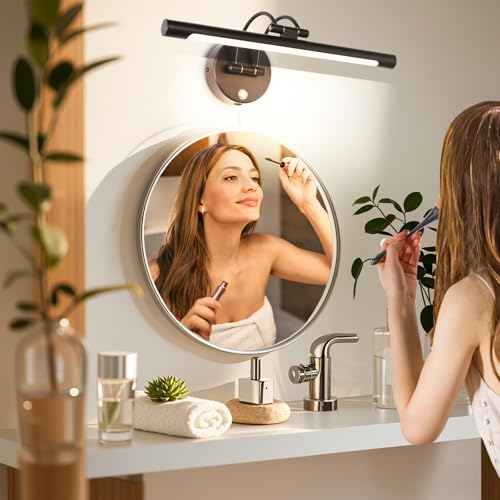 Image of MantoLite LED Dimmable Bathroom Vanity Light Fixture 15.75'' Cabinet Picture Wall Lights, Indoor Lightings Wall Sconce with Ajustable Arm Bedside Reading Lamp, Pulg in Picture Light(Black, 3000K 8W)