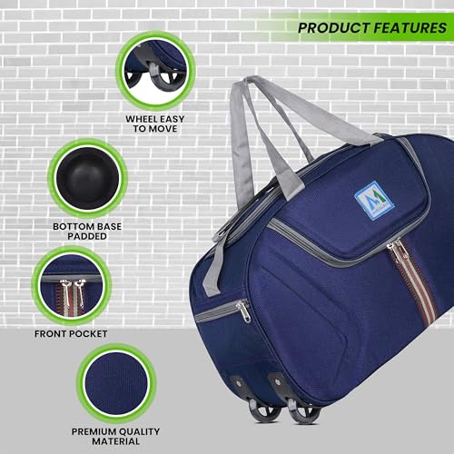 Image of M MEDLER Jerry Duffle Bag | Waterproof Strolley Duffle Bag | 2 Wheel Duffel Bag | Luggage Bag with Adjustable Strap (Navy Blue)