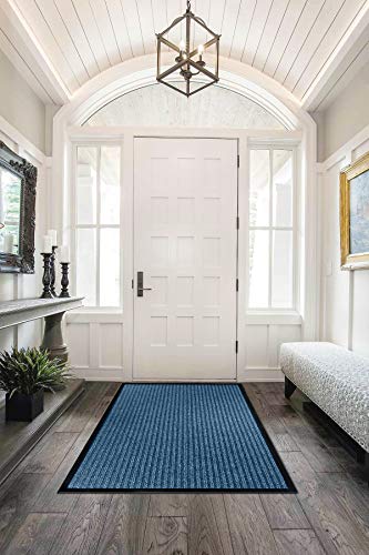 LuxUrux Striped Blue Door Mat - Heavy-Duty, Indoor/Outdoor, Waterproof, Low-Profile (4x6 Feet) - Durable Solution for High-Traffic Entrance Ways