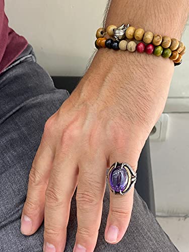 Amethyst Men's Ring,Silver Claw Ring,Mens Handmade Ring, Turkish Handmade Silver Men Ring, 925K Sterling Silver Ring #TOP6